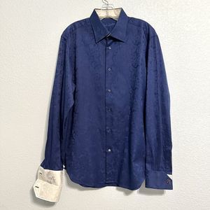 Robert Graham Shirt Mens Size Large Flip Cuff Blue Button Up Paisley Print 16.5